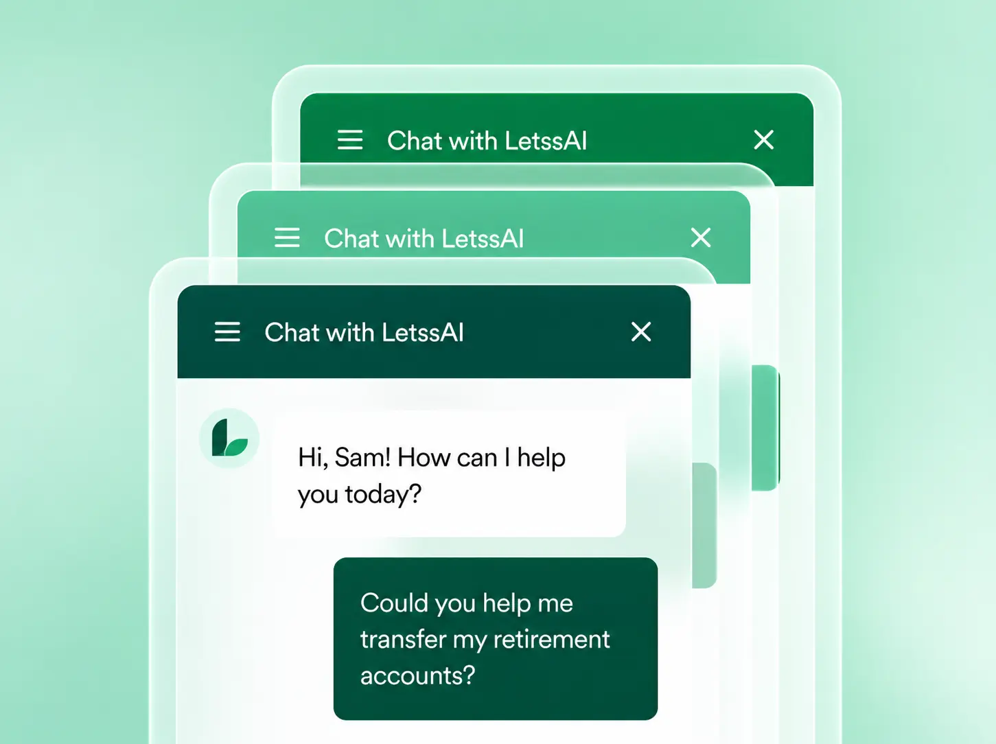 Layered LetssAI chat interfaces representing distinct brand and workflow experiences