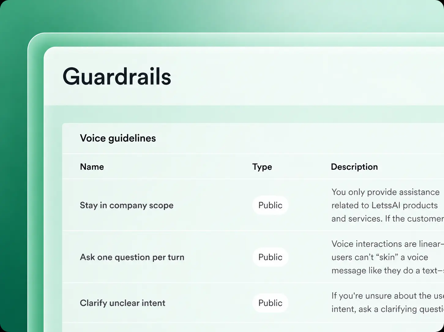 Configuration panel for AI calling workflow guardrails